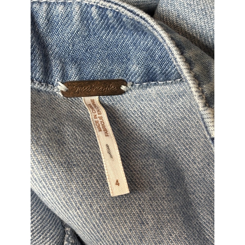 Free People Denim Mini Skirt 4 Blue Flared Frayed Distressed Fringe Light Wash - Picture 4 of 6